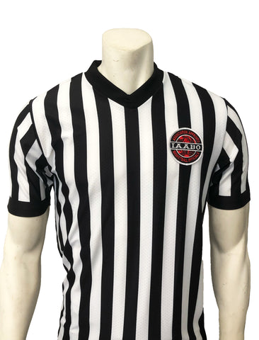 IAABO Logo, 1" Black and White Stripe Basketball Shirt Embroidered logo