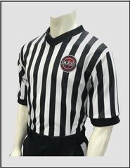 IAABO Logo, 1" Black and White Stripe Body Flex Basketball Shirt