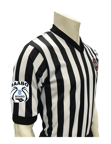 IAABO Logo, RI 84 Logo on Right Sleeve, 1" Black and White Stripe Basketball Shirt Men's and Women's Shirts