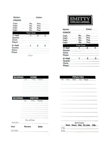 Smitty Double Sided Football Game Card w/Penalty Recording