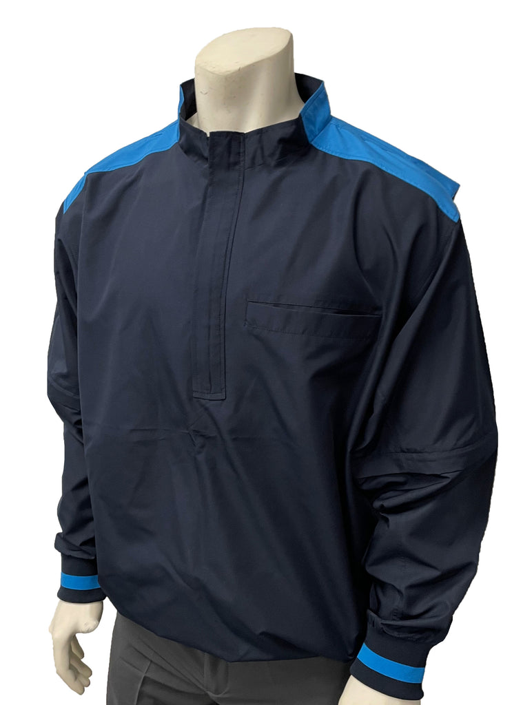 Smitty NCAA Softball Lightweight Convertible Jacket - Midnight Navy with Bright Blue Collar, Shoulder and Back Accent