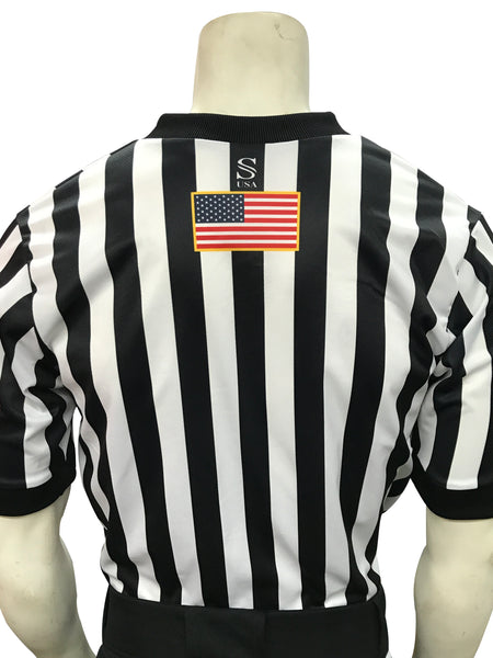IAABO Logo, MSBOA Logo on Right Sleeve, 1" Black and White Stripe Body Flex Basketball Shirt