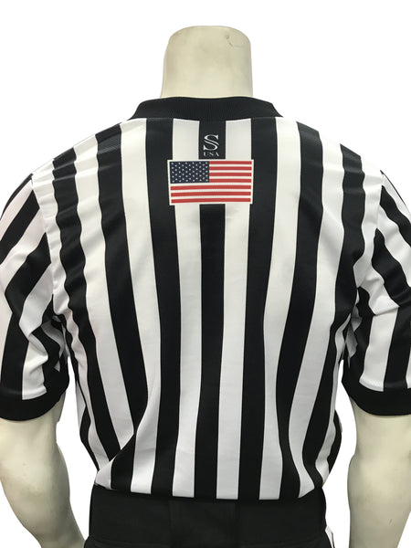 IAABO Logo, MSBOA Logo on Right Sleeve, 1" Black and White Stripe Basketball Shirt