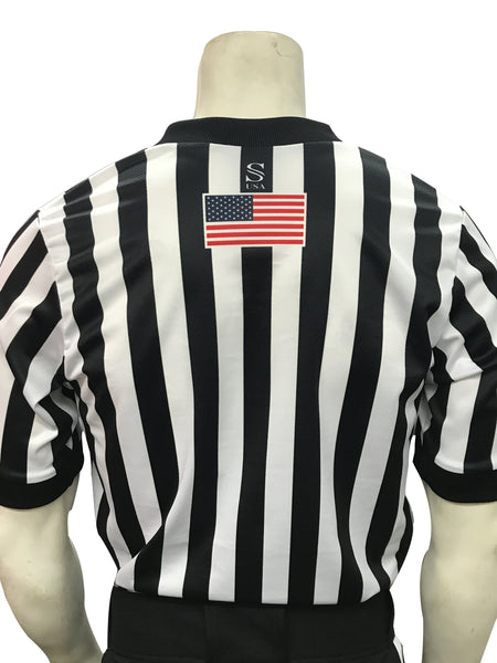 IAABO Logo, MSBOA Logo on Right Sleeve, 1" Black and White Stripe Body Flex Basketball Shirt