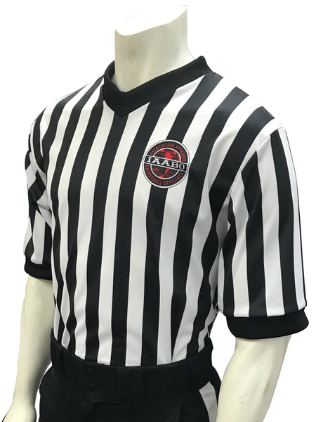 IAABO Logo, RI 84 Logo on Right Sleeve, 1" Black and White Stripe Basketball Shirt Men's and Women's Shirts