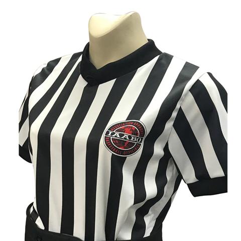 IAABO Logo, RI 84 Logo on Right Sleeve, 1" Black and White Stripe Basketball Shirt Men's and Women's Shirts